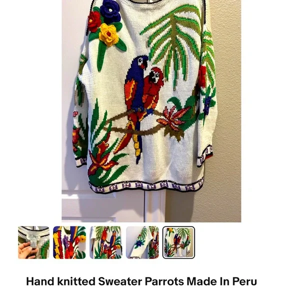PARROTS 🦜 From Peru! Hand knitted sweater! Amazing - Picture 2 of 7